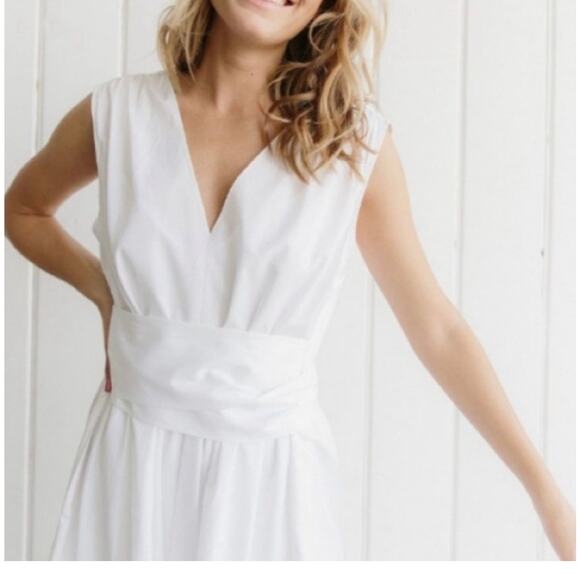 Jenni Kayne Sleeveless Kate Midi Dress Medium White Cotton Poplin Lined Belted - Picture 8 of 13